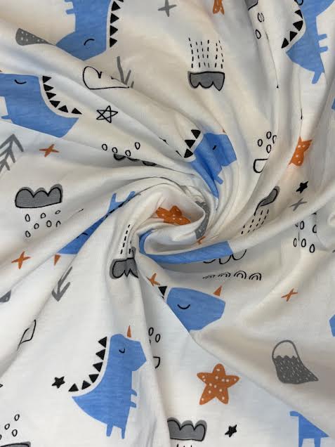 White with Blue Dinos | Cotton Knit