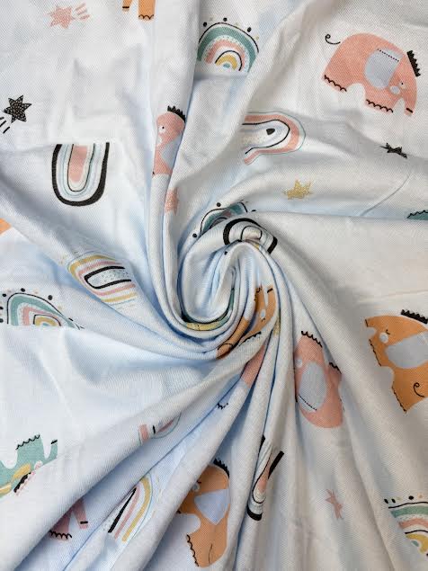 Baby Blue with Elefant Print | Cotton Knit