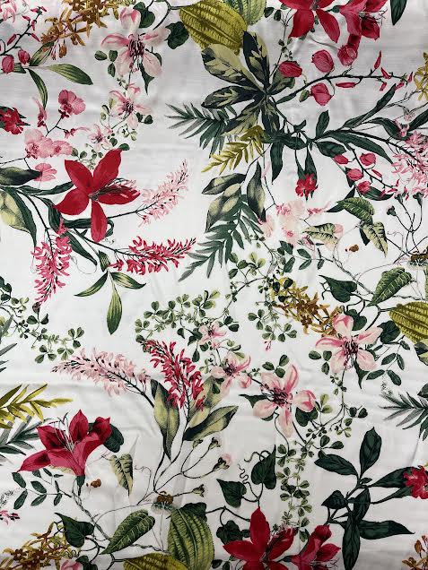 Multicolor Jewel Tone Floral on White | Viscose | Made in Italy