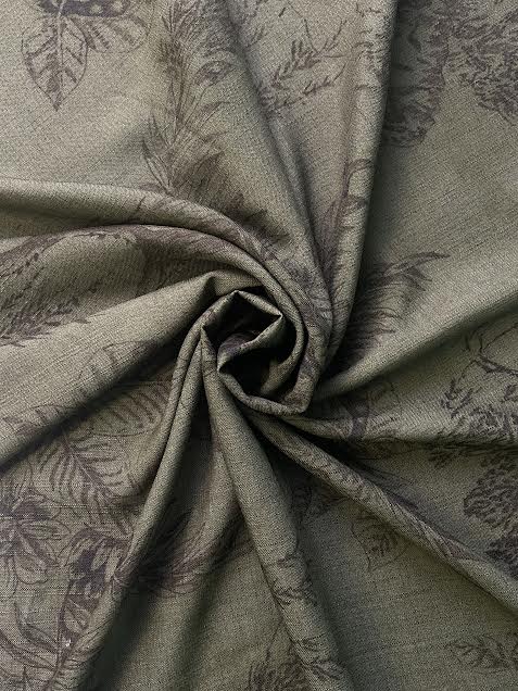 Olive Green Elephant Print | Linen | Made in Italy