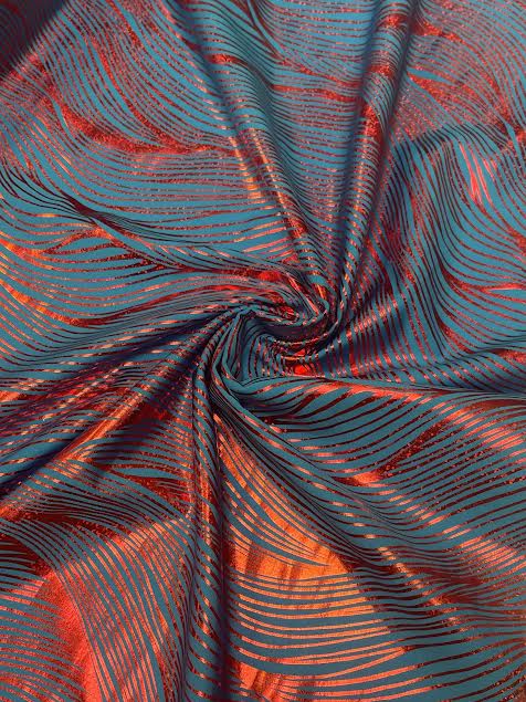 Red Foil Print on Blue | Spandex