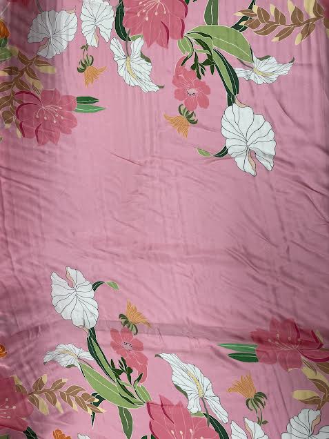 White Jumbo Floral on Pink with Stripe Border | Viscose | Made in Italy