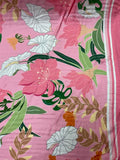 White Jumbo Floral on Pink with Stripe Border | Viscose | Made in Italy