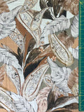 Brown and White Leaf Print | Viscose | Made in Italy