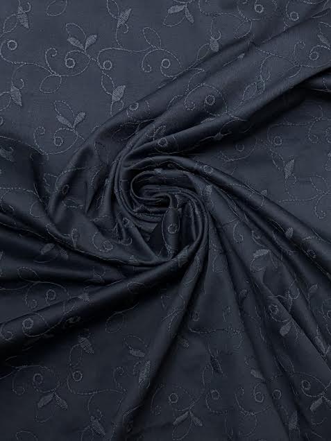 Navy Blue Floral Embroidered | Cotton | Made in Italy