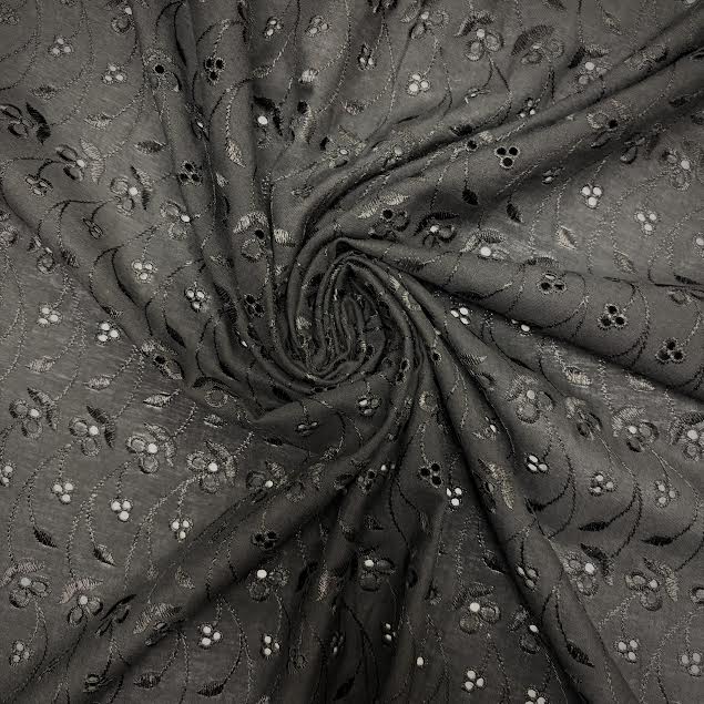 Black Floral Eyelet Embroidered Lawn | Lace