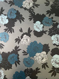 Grey & Blue Floral Duchess Satin | Polyester | Made in Italy