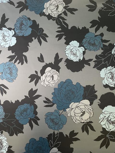 Grey & Blue Floral Duchess Satin | Polyester | Made in Italy