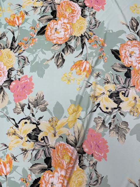 Emanuel Ungaro | Pink & Yellow Florals on Mint Green Viscose Knit | Made in Italy