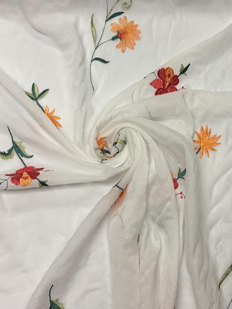 Red and Orange Flower Embroidery | Viscose | Made in Italy