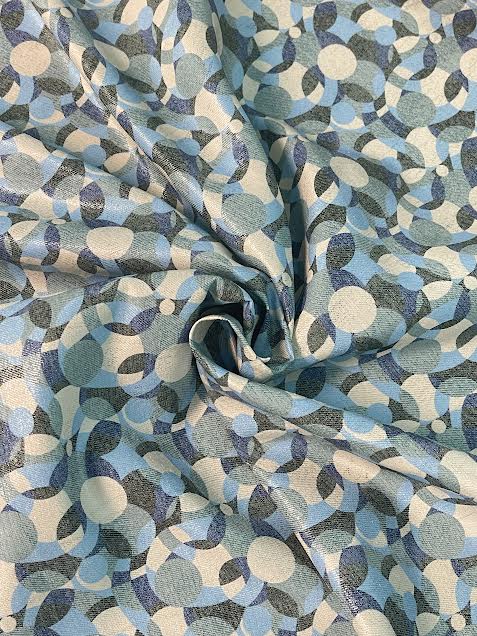 White, Grey, Blue Geometric Pattern | Silk Lurex | Made in Italy