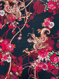 Burgundy Dragon Floral on Black | Viscose | Made in Italy