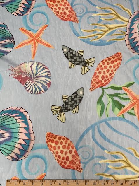 Blue Seashell Print | Viscose | Made in Italy