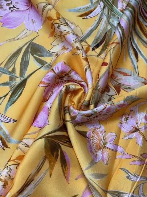 Pink Tropical Floral on Orange | Viscose | Made in Italy