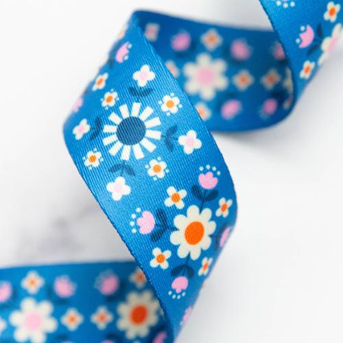 Webbing 1.5" Florametry Br Blue  |  Stitch Supply #25 | By the yard