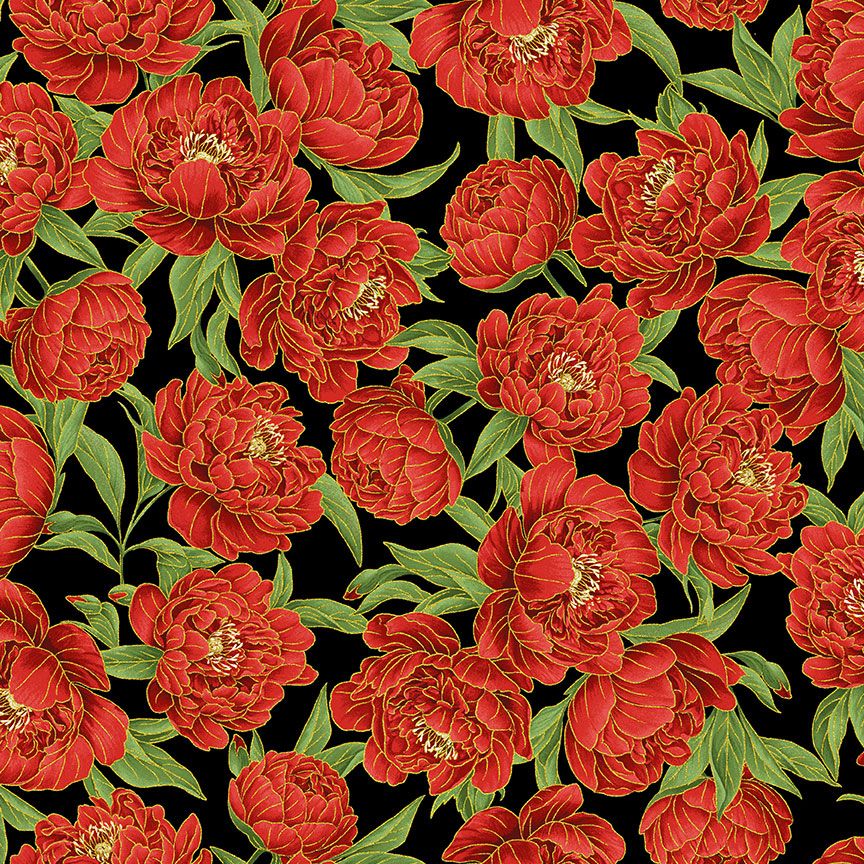 Metallic Peony Floral in Black | CHONG-A HWANG | Lotus Garden