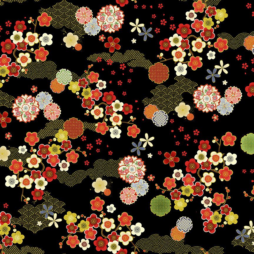 Geo Asian Floral Metallic in Black | CHONG-A HWANG | Lotus Garden