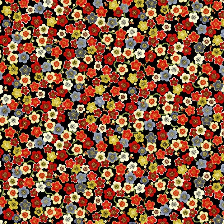 Cherry Blossoms Metallic in Black | CHONG-A HWANG | Lotus Garden