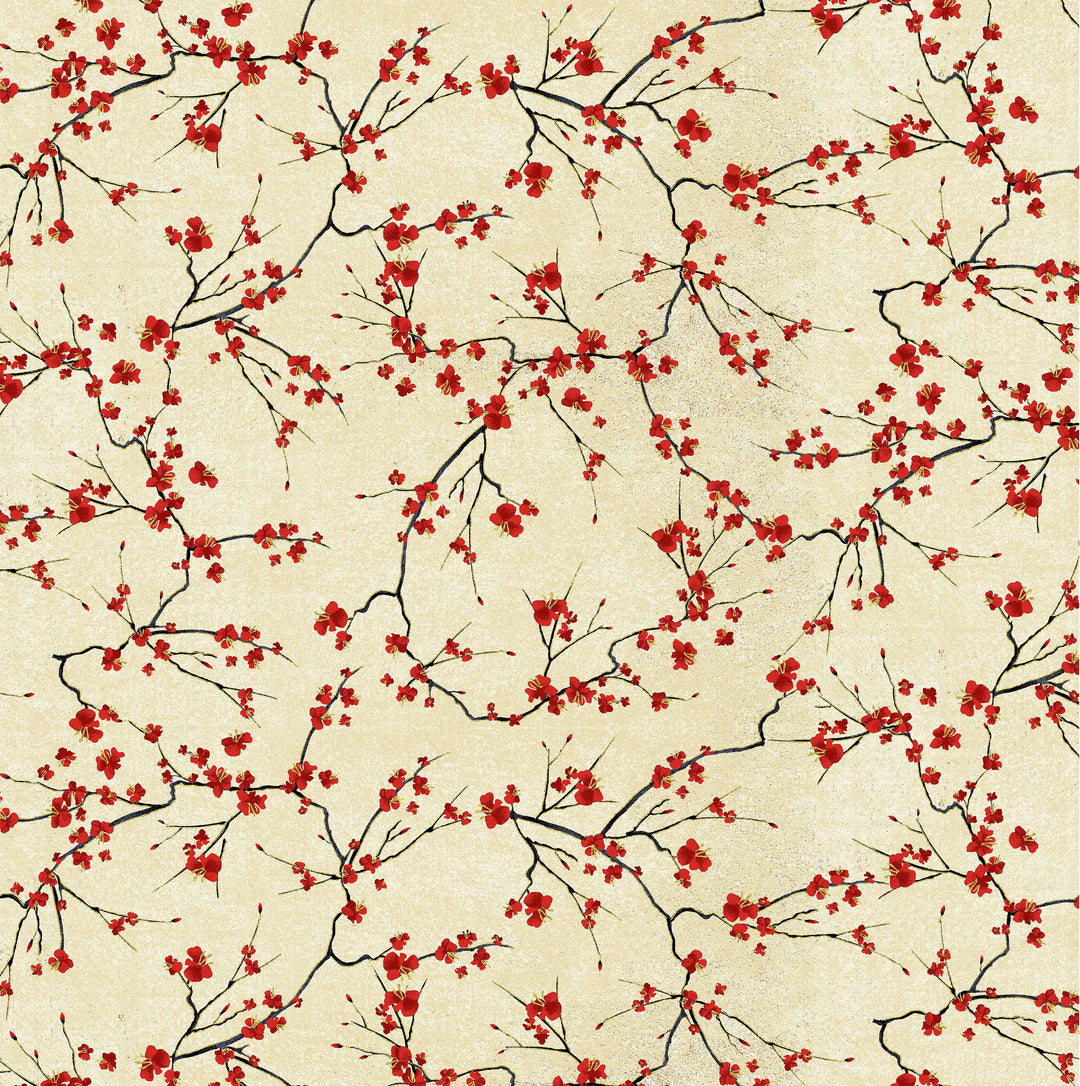 Cherry Blossom Branches Metallic in Cream | CHONG-A HWANG | Lotus Garden