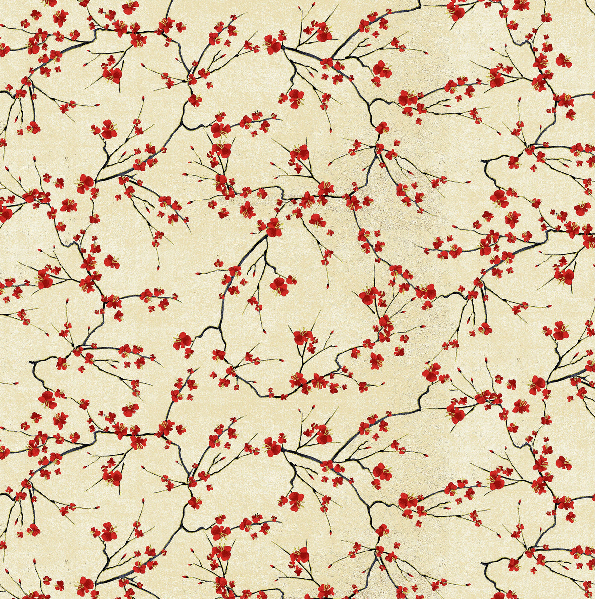 Cherry Blossom Branches Metallic in Cream | CHONG-A HWANG | Lotus Garden
