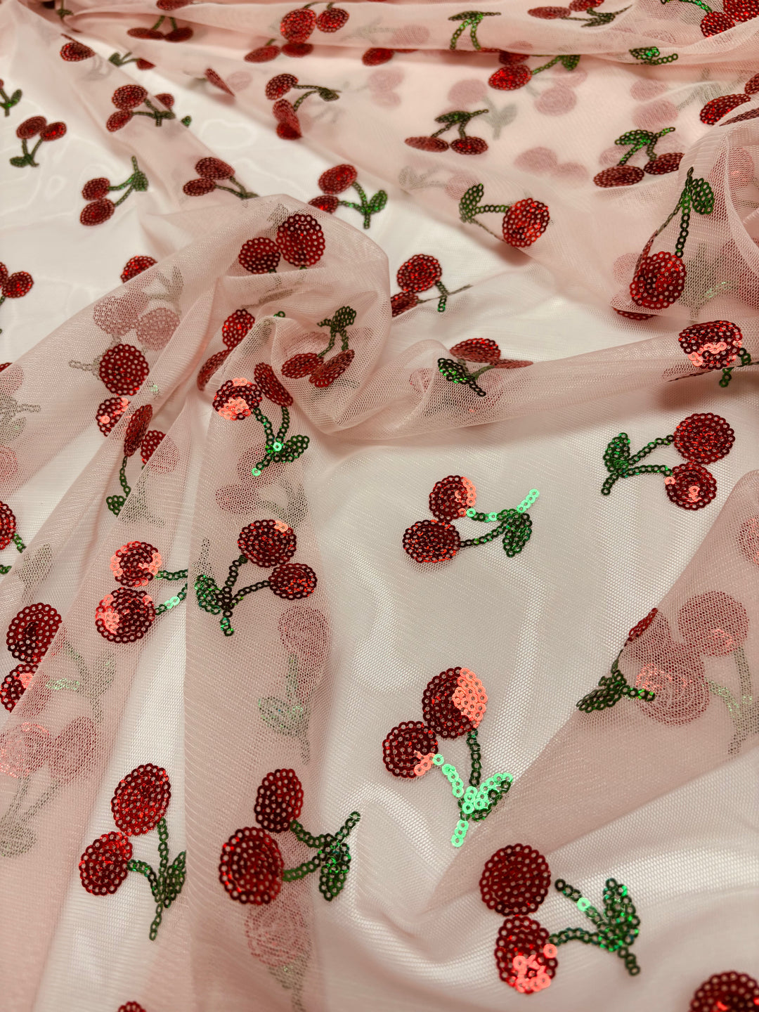 Cherries on Pink Mesh | Sequin
