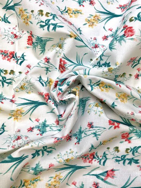 White With Flowers | Stretch Cotton