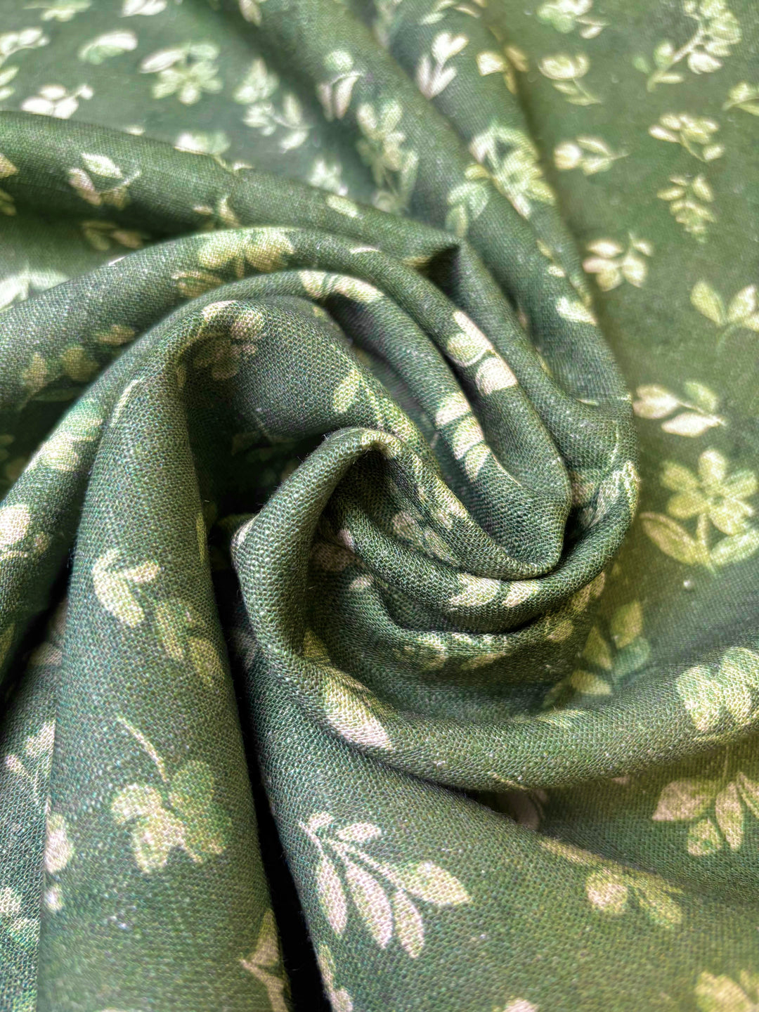 Green Floral Printed Slub | Linen Rayon Blend
