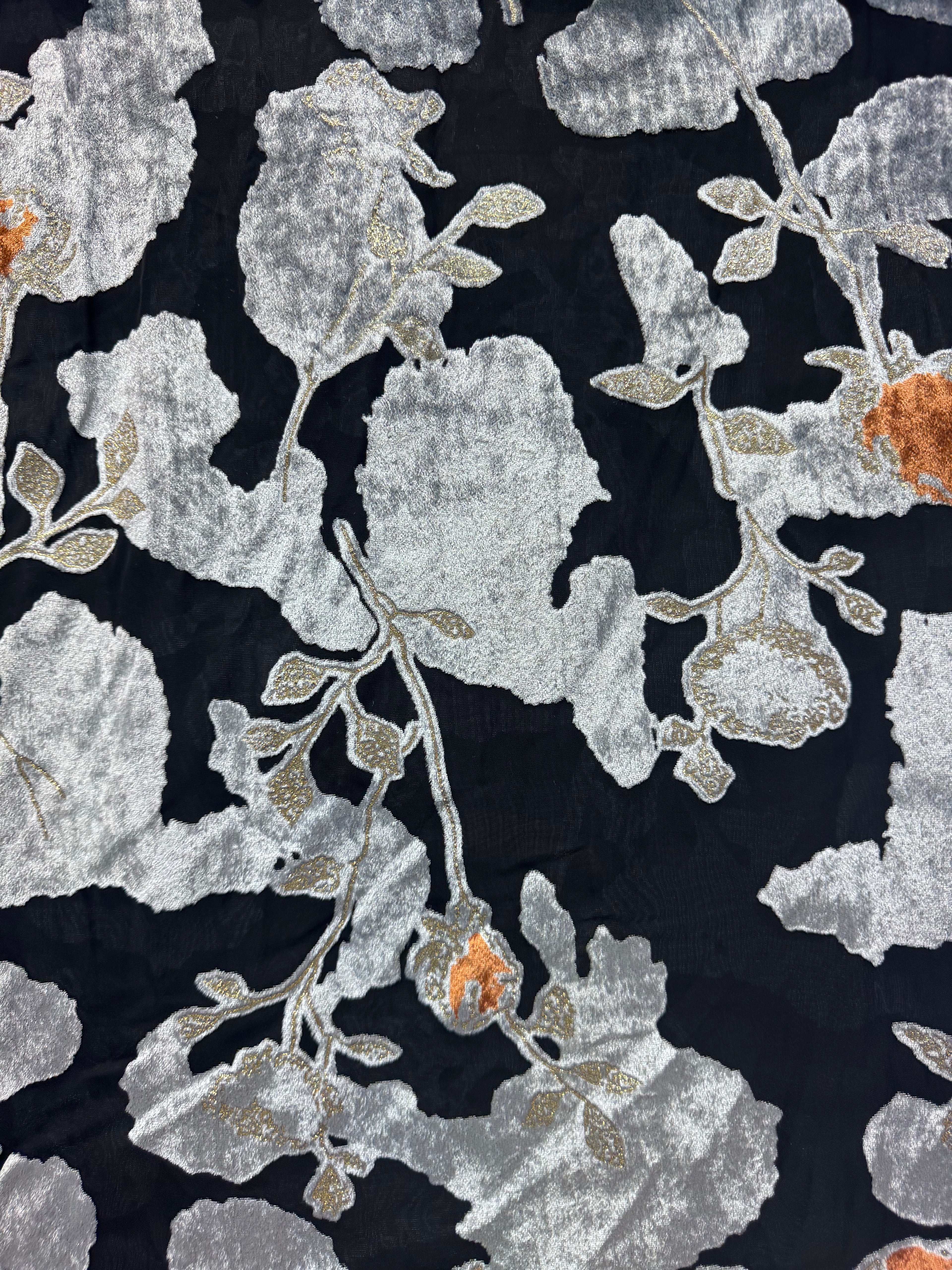 Black with Silver Flowers | Silk Burnout Velvet