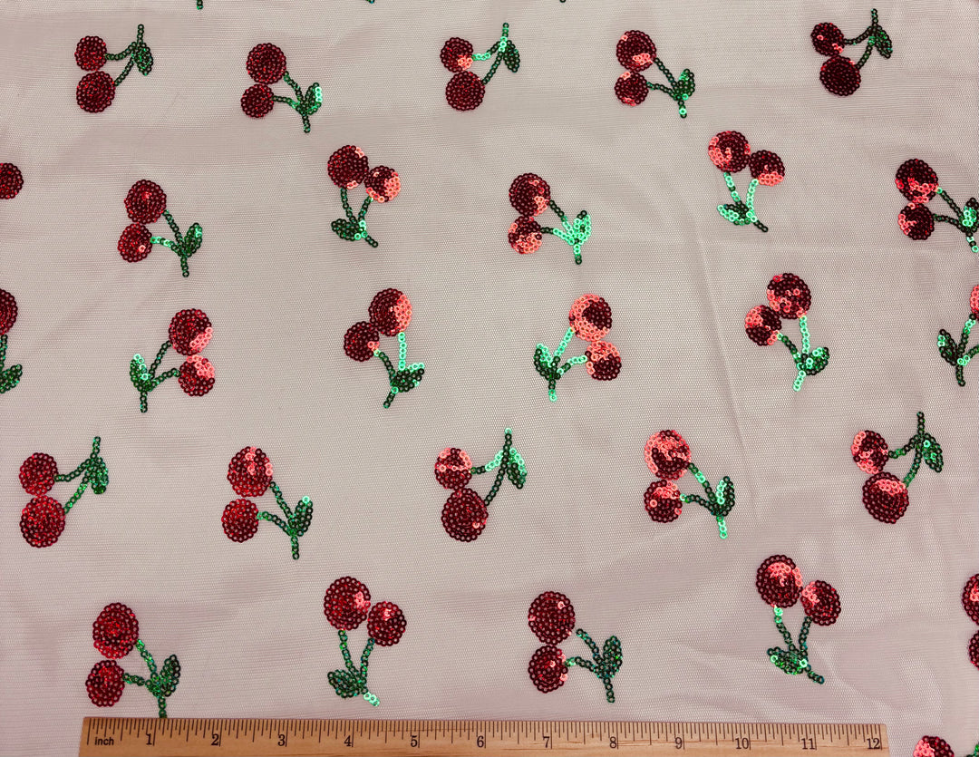 Cherries on Pink Mesh | Sequin
