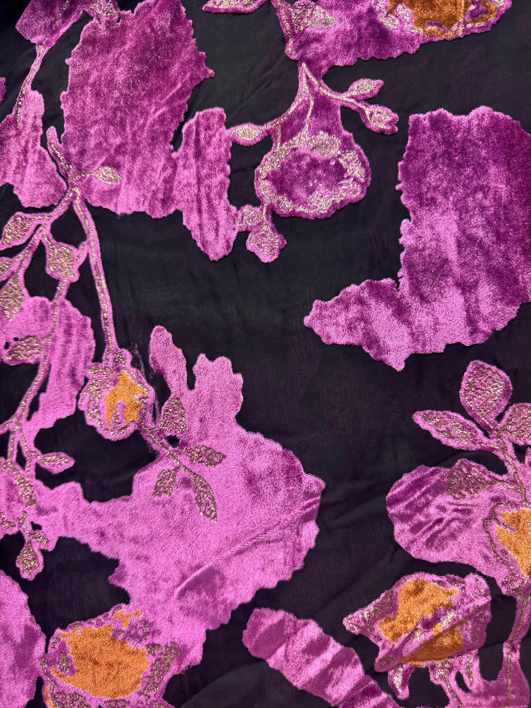 Black with Purple Flowers | Silk Burnout Velvet