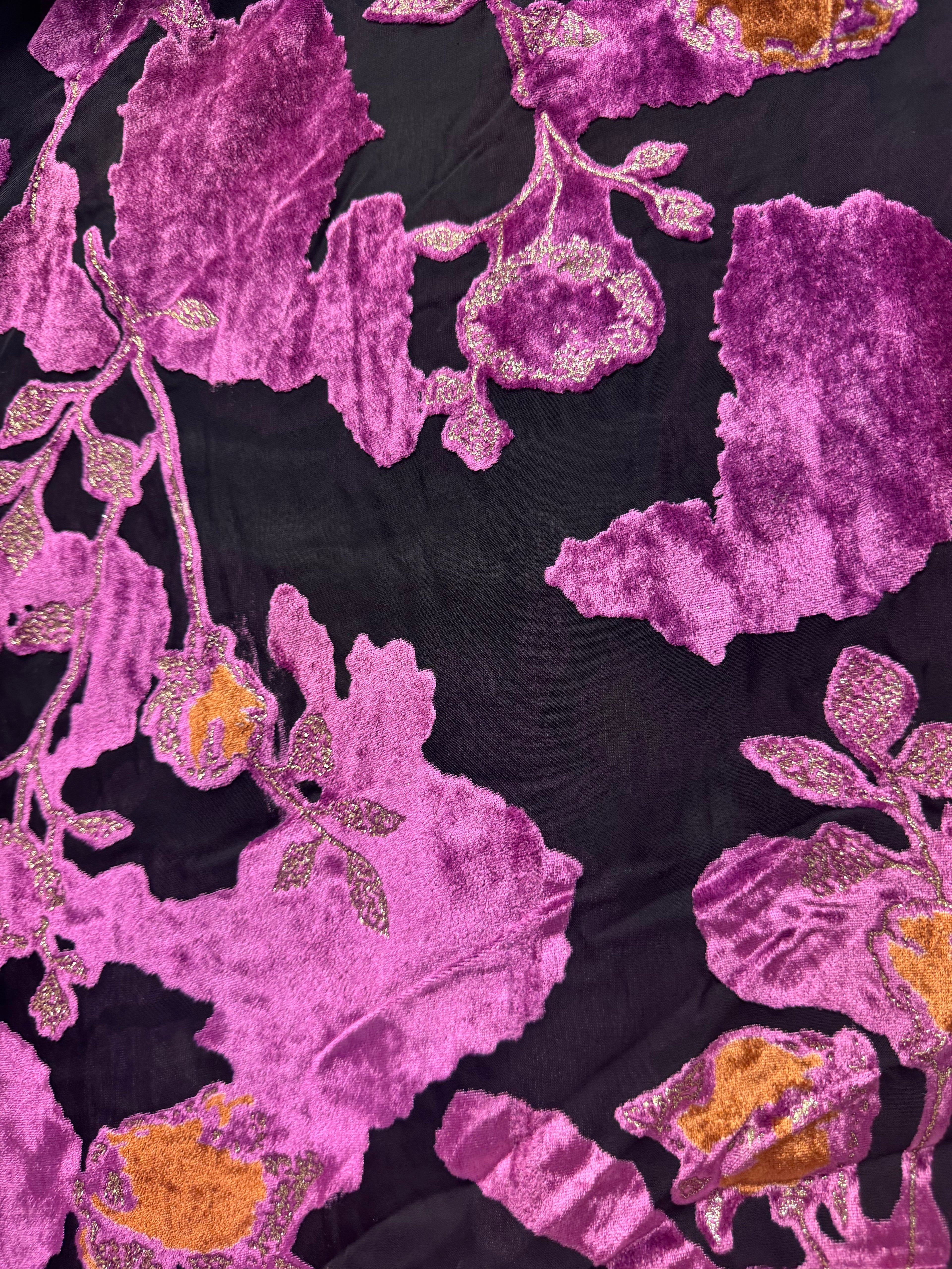 Black with Purple Flowers | Silk Burnout Velvet