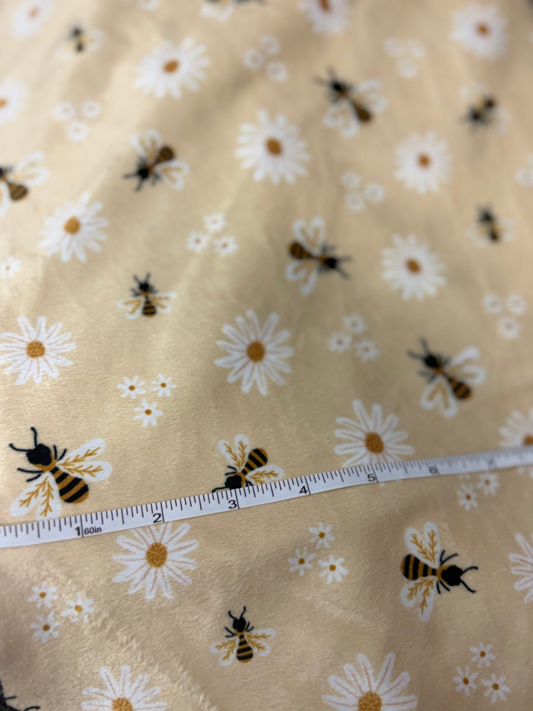 Bees and Floral on Yellow | Short Pile Fur | Apparel Fabric