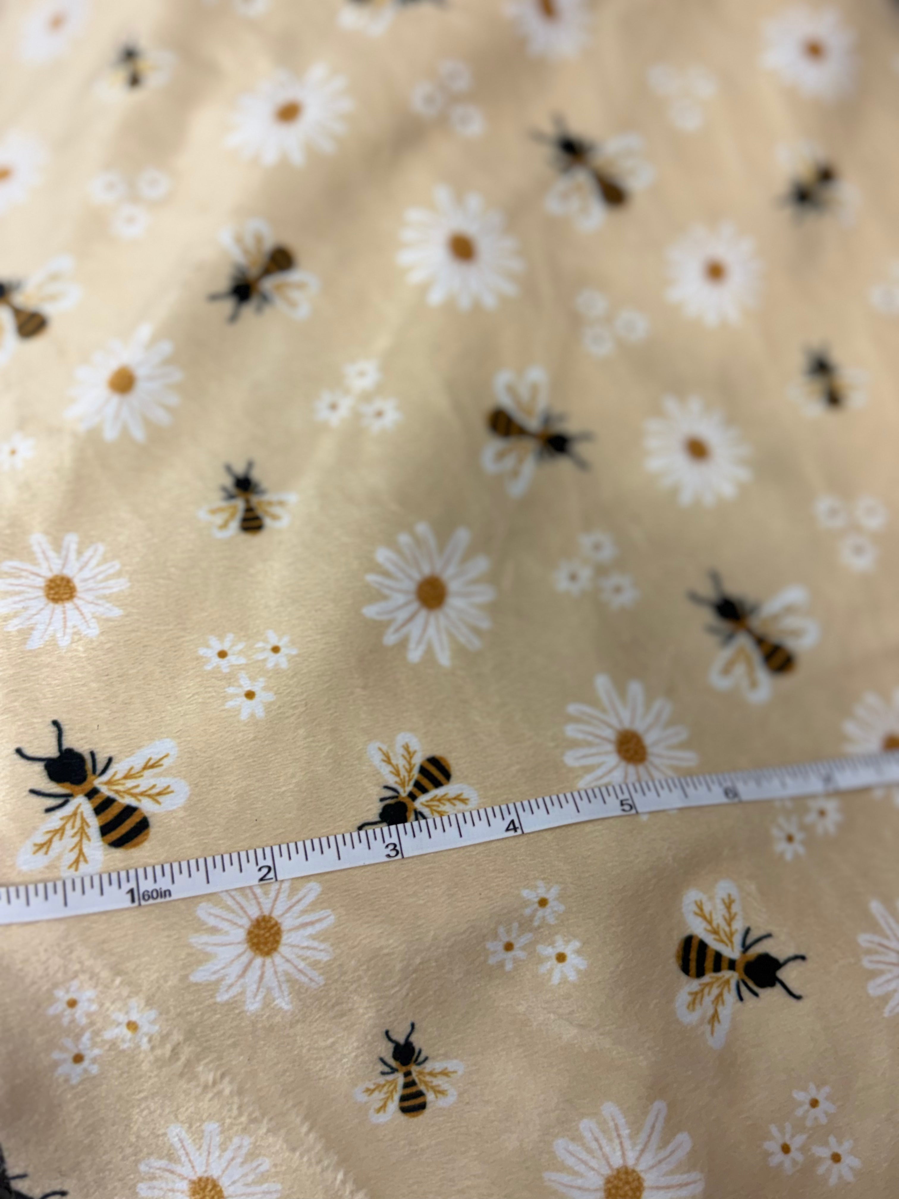 Bees and Floral on Yellow | Short Pile Fur | Apparel Fabric