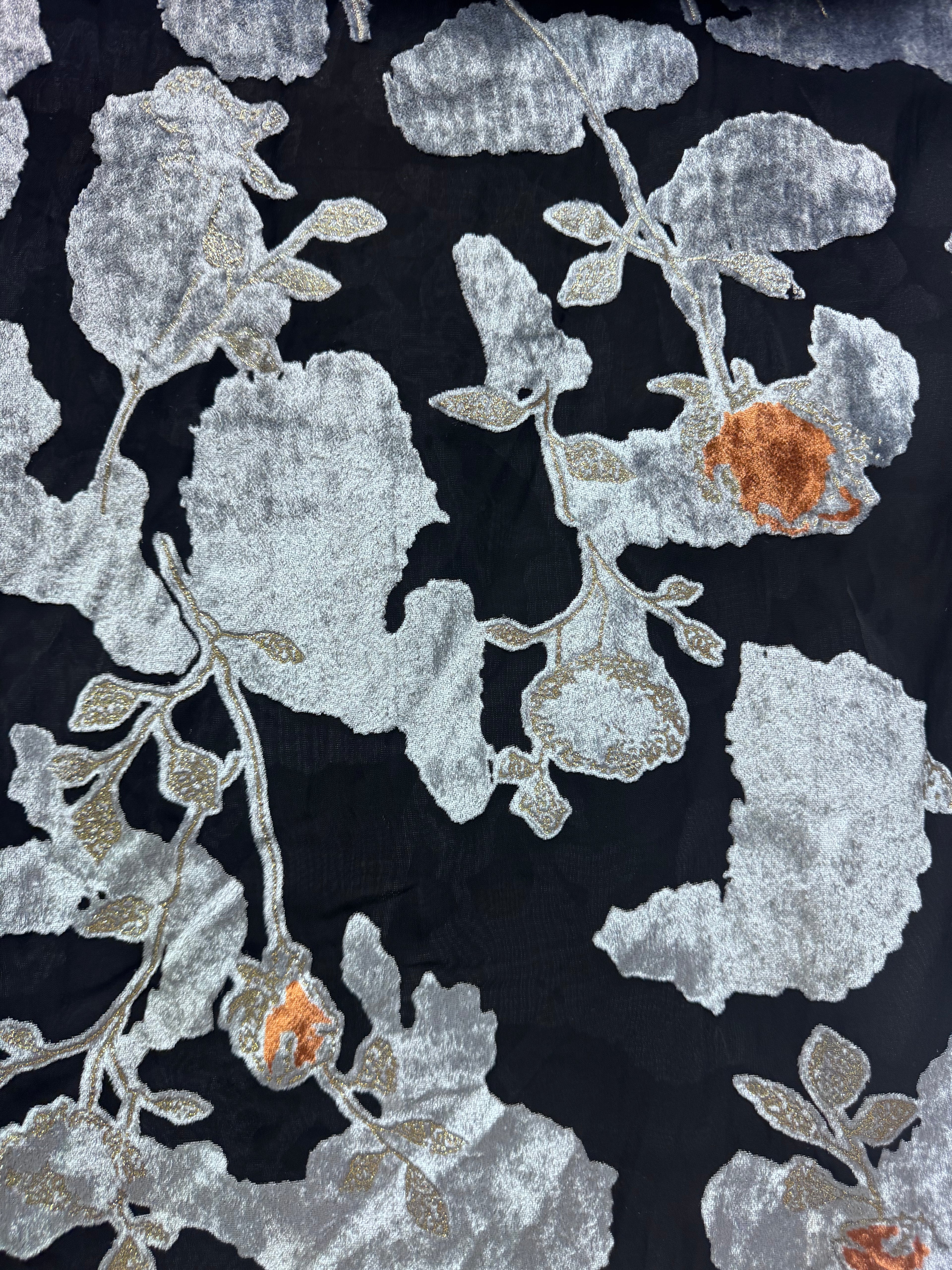 Black with Silver Flowers | Silk Burnout Velvet
