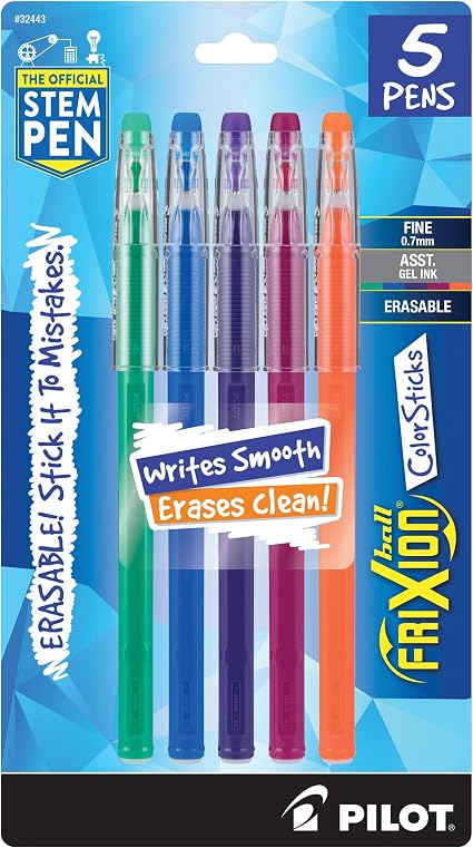 Pilot FriXion ColorSticks Erasable Gel Ink Pens Pack of 5
