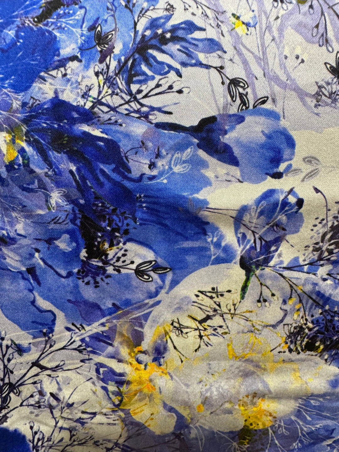 Blue Fabric with White Flowers - 95% Cotton, 5% Elastane