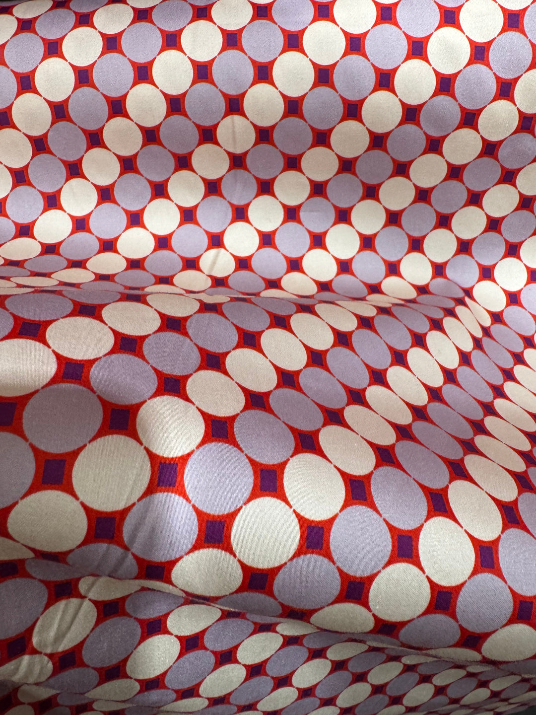 Red Fabric with Beige Polka Dots - 95% Cotton, 5% Elastane