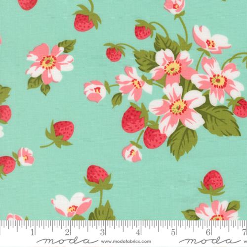 In Bloom Florals Strawberries in Aqua | Camille Roskelley | Bloomsberry