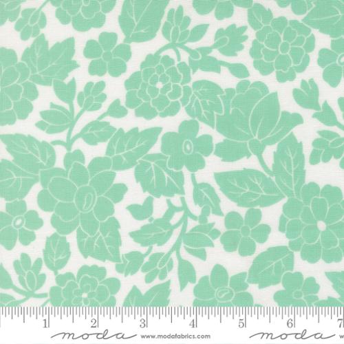 London Damask Floral in White Aqua | Camille Roskelley | Bloomsberry