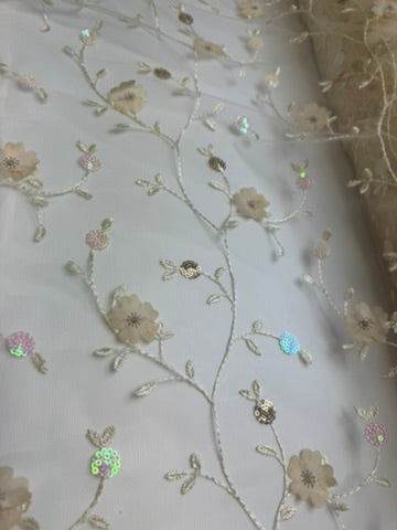 Yellow Lace with vines and floral | Sequined Lace