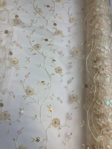 Yellow Lace with vines and floral | Sequined Lace