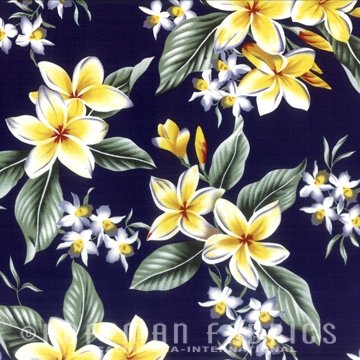 Plumeria Navy | Cotton Batiks |  Hoffman Fabrics