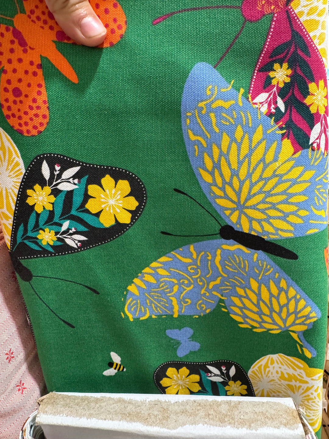 Canvas Cotton - Green with Butterflies