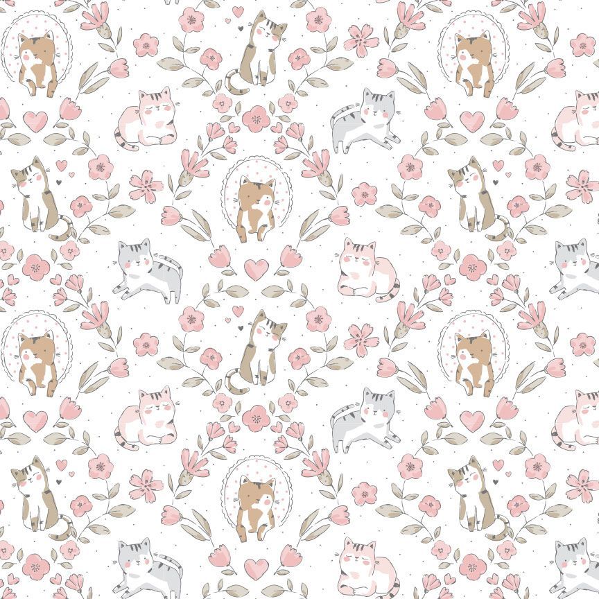 CAT'S GARDEN in White | Timeless Treasures  | PURRFECTION FLANNEL
