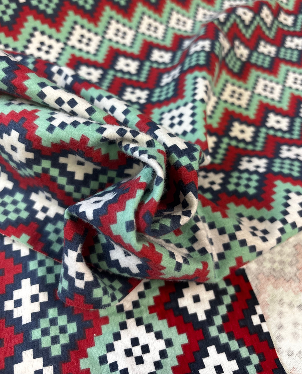 Red, Green, Blue, and White Geometric Print | Flannel