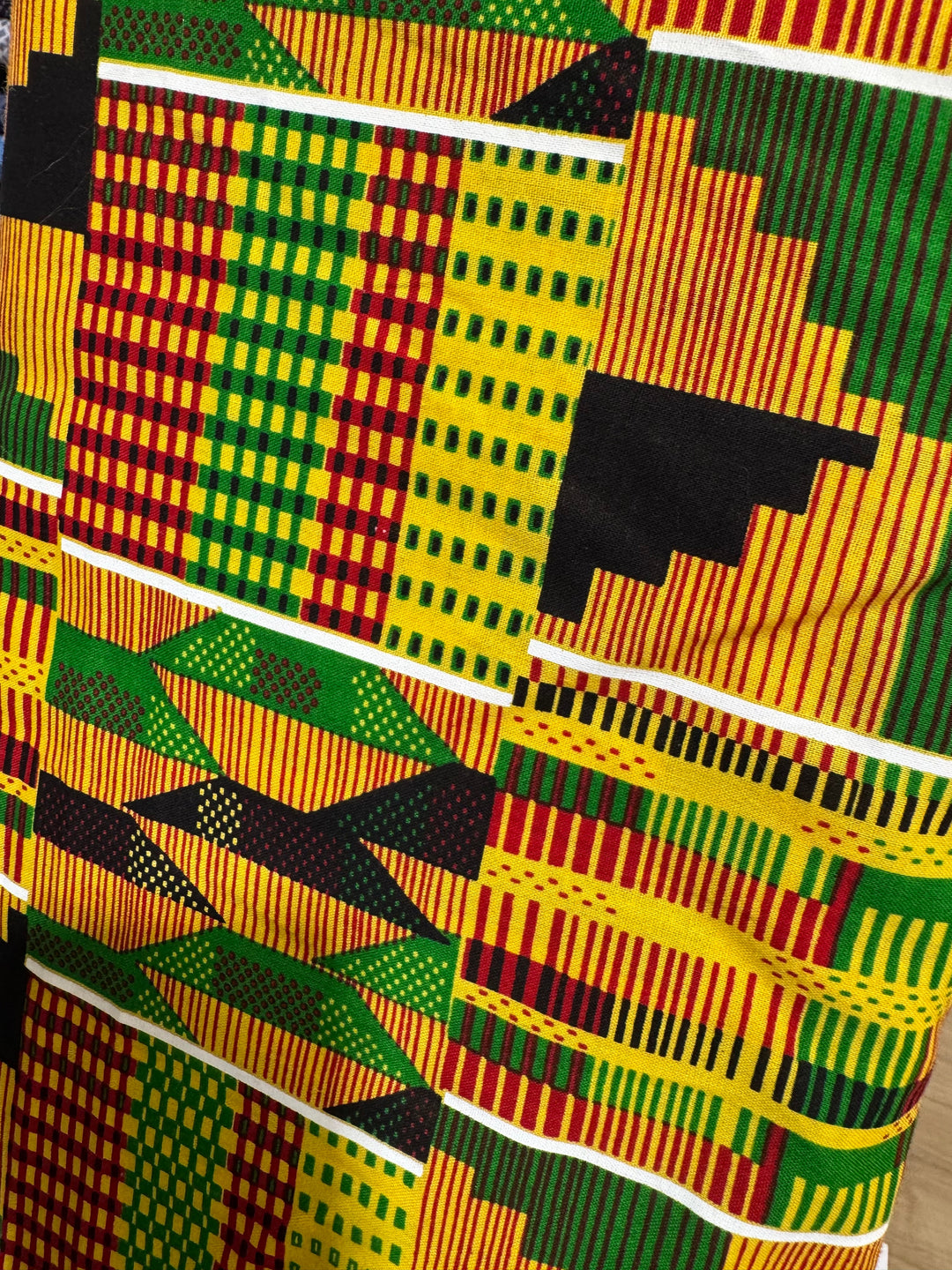 Cotton African Fabric - Green and Yellow Geometric Pattern