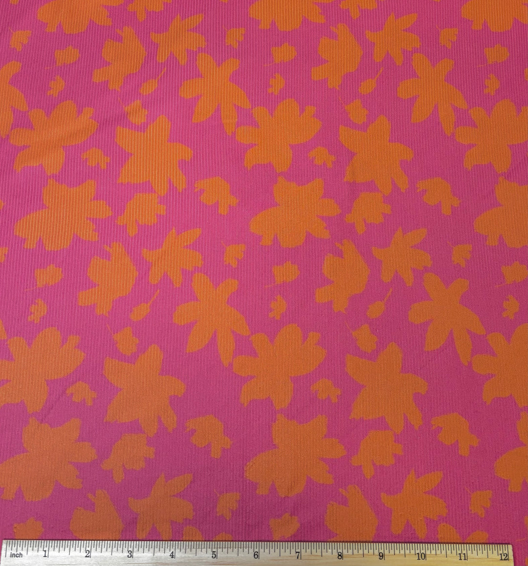 Hot Pink Orange Flower | Rib Knit