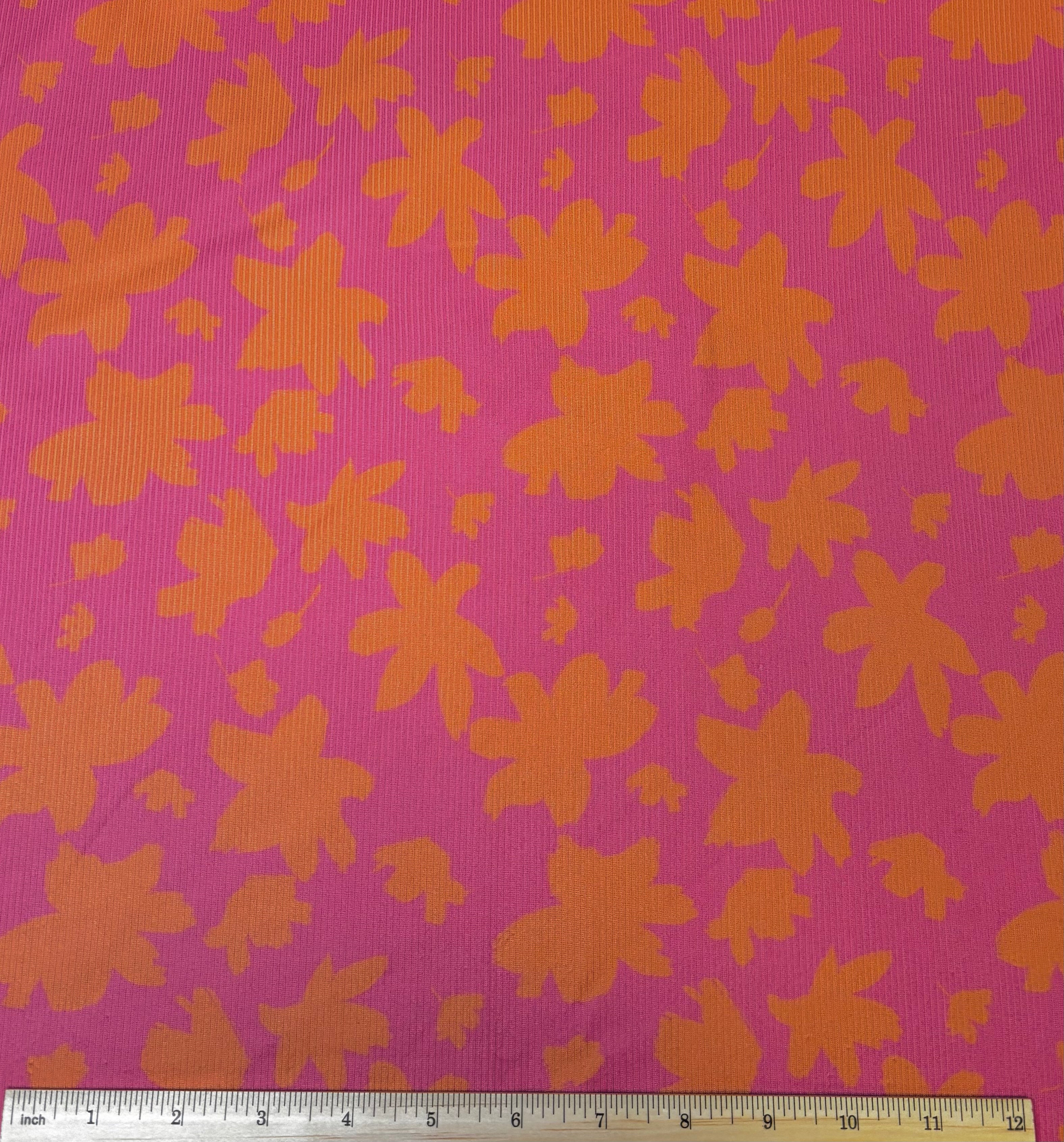 Hot Pink Orange Flower | Rib Knit