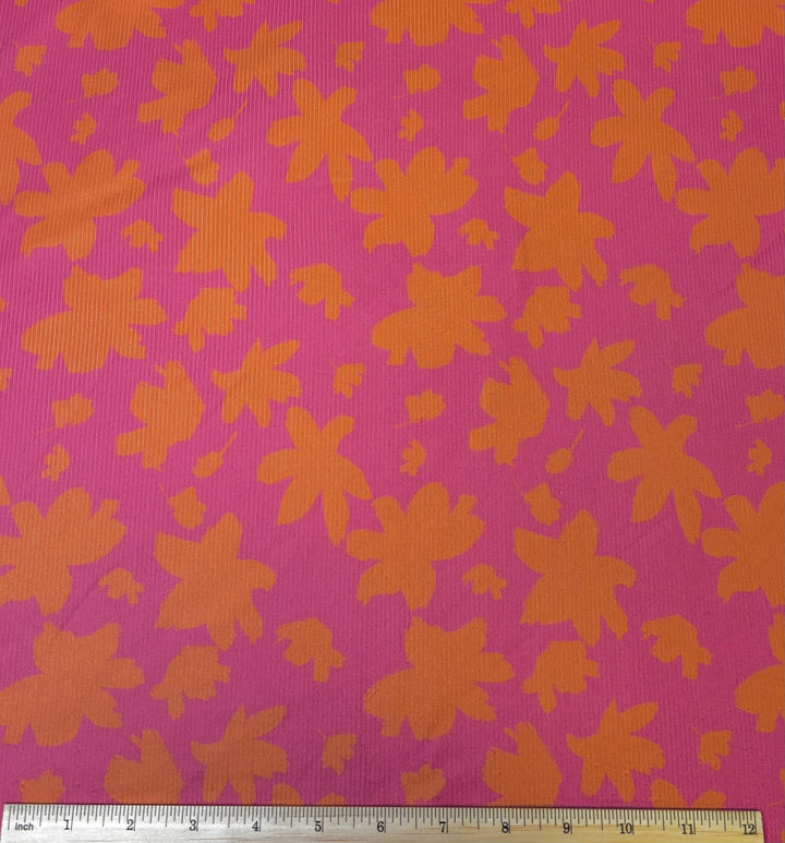 Hot Pink Orange Flower | Rib Knit