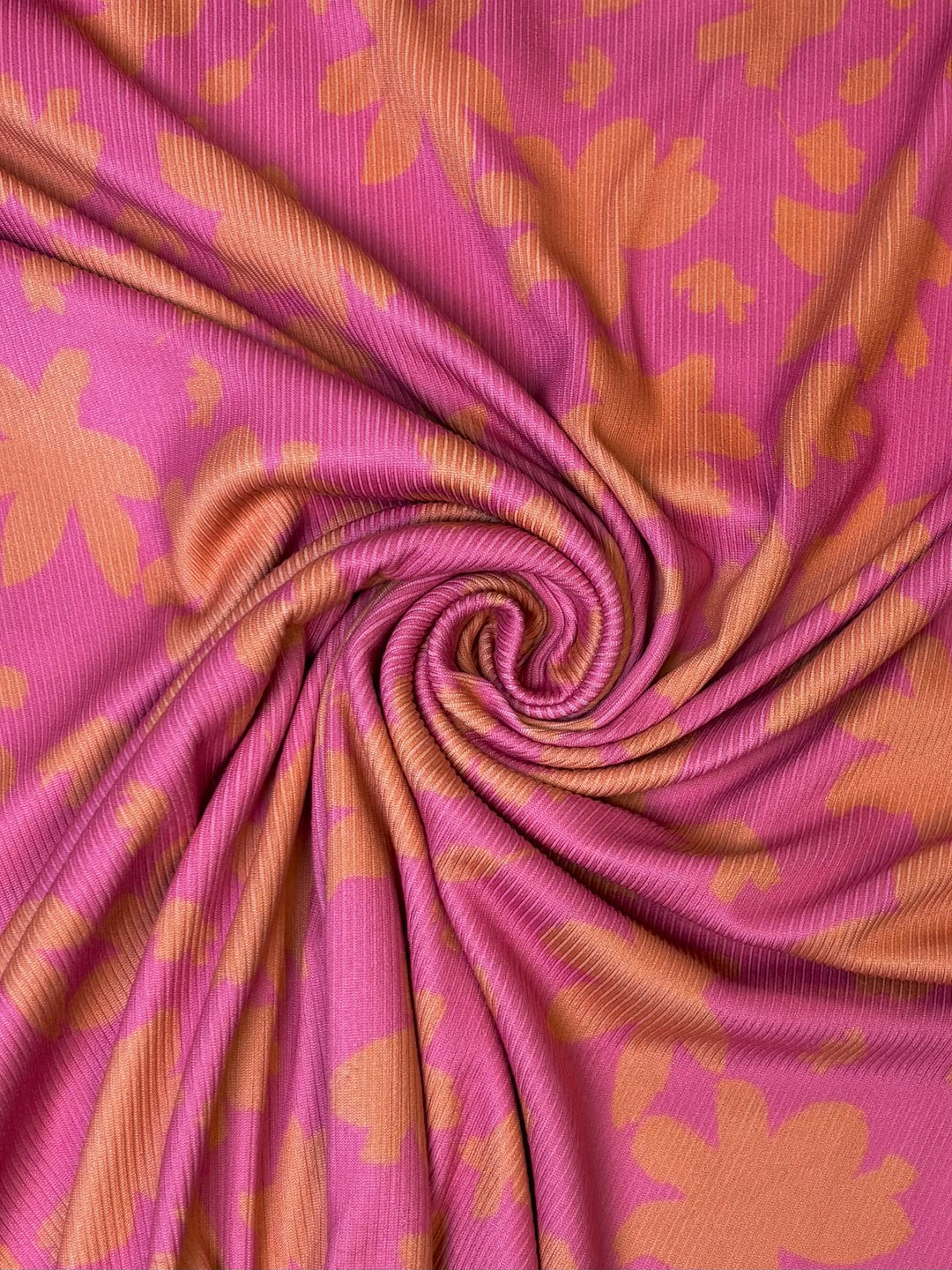 Hot Pink Orange Flower | Rib Knit